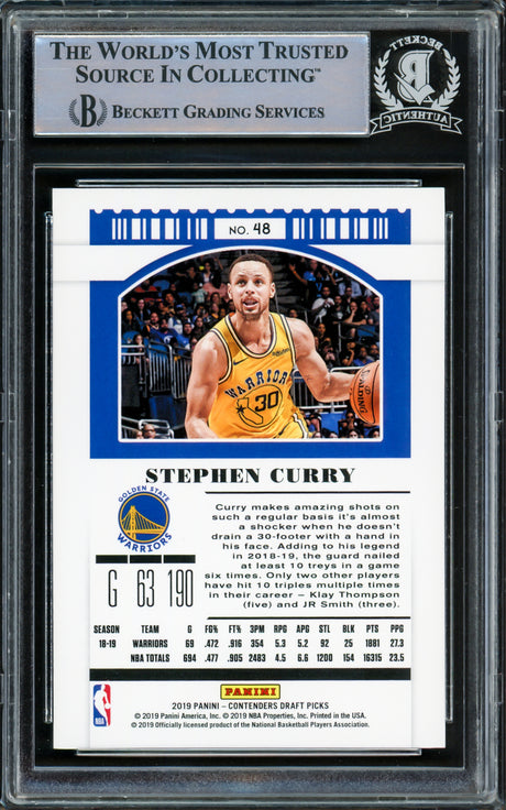 Stephen Curry Autographed 2019-20 Panini Contenders Draft Picks Card #48 Golden State Warriors Yellow Beckett BAS Stock #216849