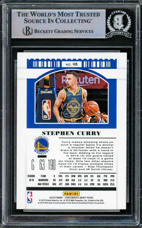 Stephen Curry Autographed 2019-20 Panini Contenders Draft Picks Variations Card #48 Golden State Warriors Blue Beckett BAS Stock #216850