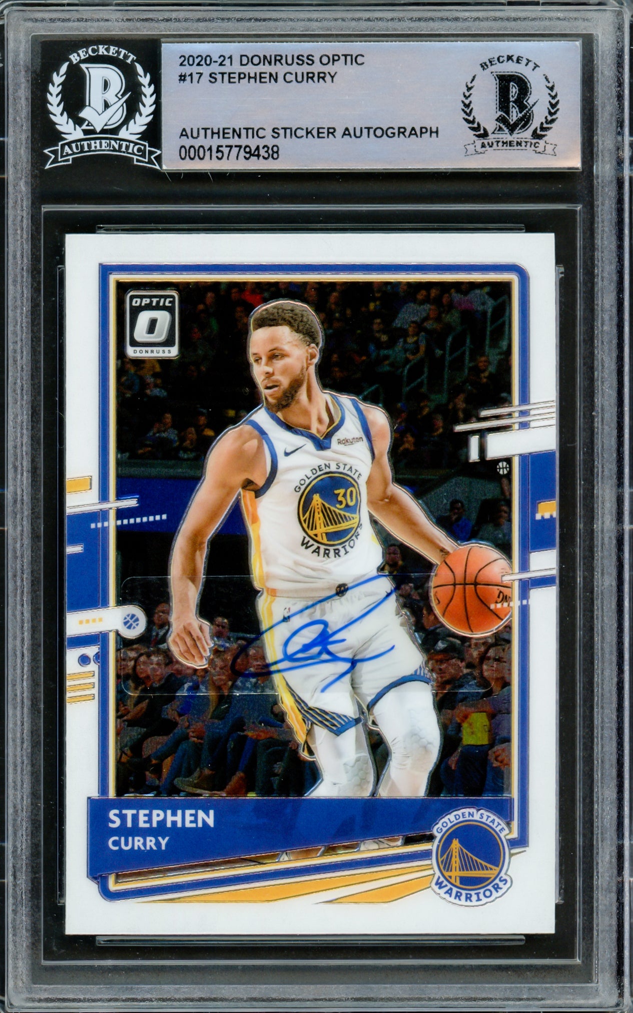 Stephen Curry Autographed 2020-21 Donruss Optic Card #17 Golden State Warriors Beckett BAS Stock #216853