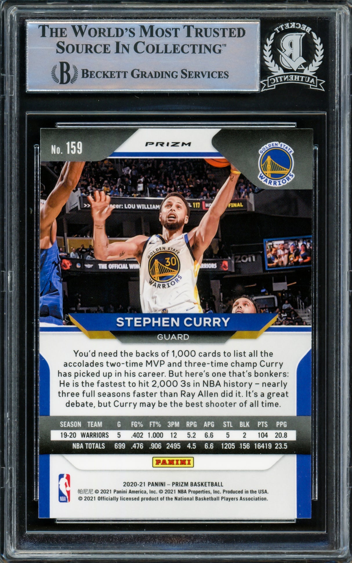 Stephen Curry Autographed 2020-21 Panini Prizm Red White & Blue Prizms Card #159 Golden State Warriors Beckett BAS Stock #216855