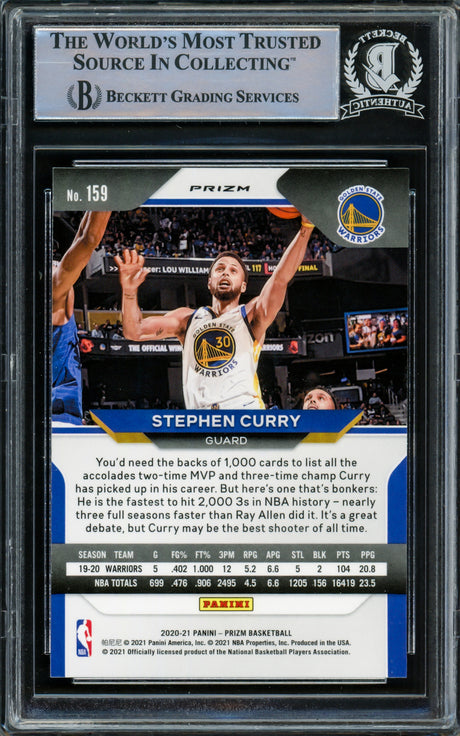 Stephen Curry Autographed 2020-21 Panini Prizm Red White & Blue Prizms Card #159 Golden State Warriors Beckett BAS Stock #216855