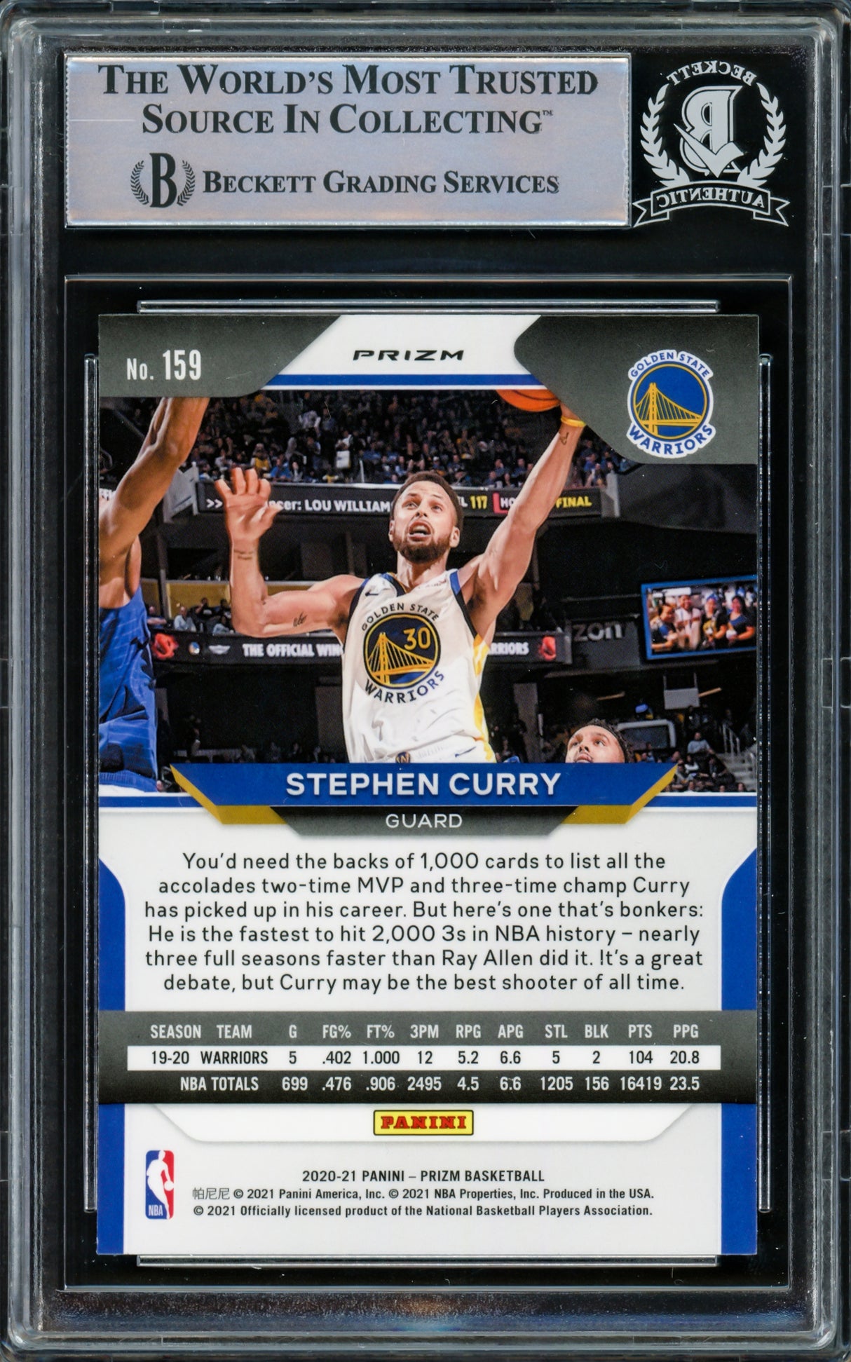Stephen Curry Autographed 2020-21 Panini Prizm Green Prizms Card #159 Golden State Warriors Beckett BAS Stock #216856