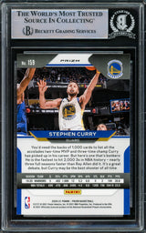 Stephen Curry Autographed 2020-21 Panini Prizm Green Prizms Card #159 Golden State Warriors Beckett BAS Stock #216856