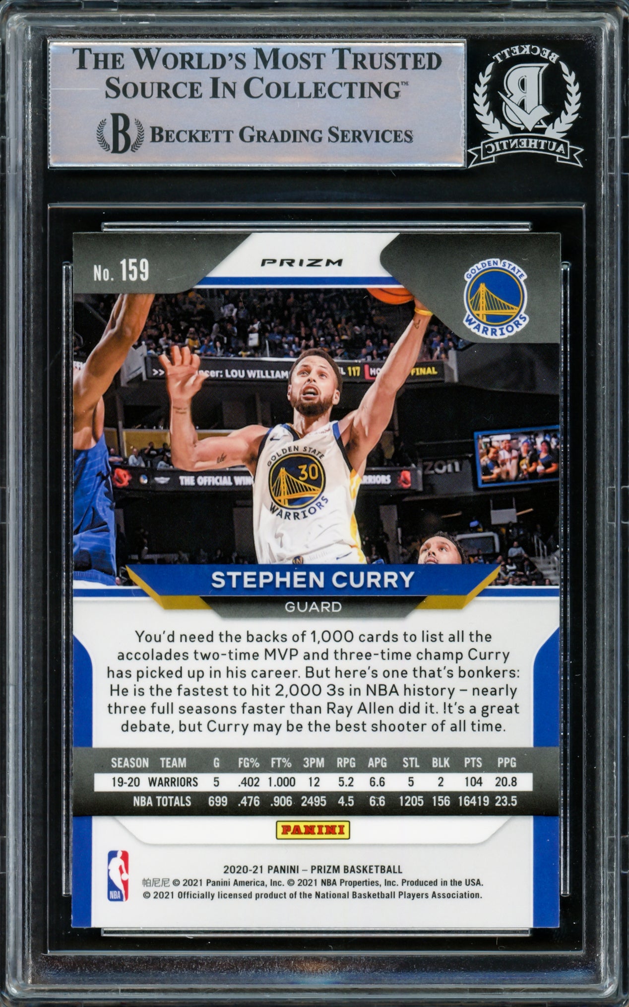 Stephen Curry Autographed 2020-21 Panini Prizm Green Prizms Card #159 Golden State Warriors Beckett BAS Stock #216856