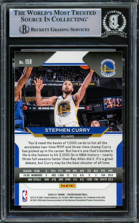 Stephen Curry Autographed 2020-21 Panini Prizm Card #159 Golden State Warriors Beckett BAS Stock #216857