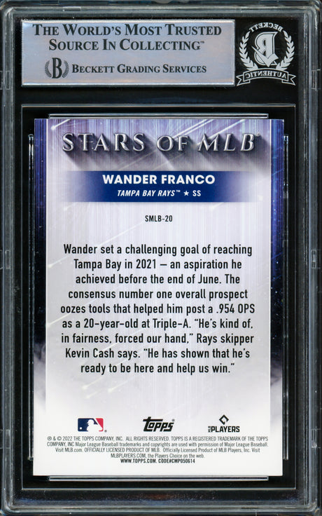 Wander Franco Autographed 2022 Topps Stars of MLB Rookie Card #SMLB-20 Tampa Bay Rays Beckett BAS Stock #216861