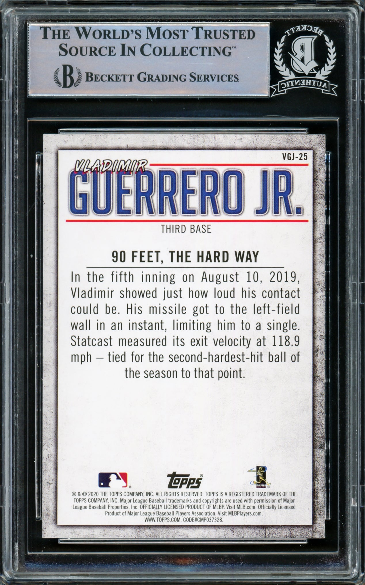 Vladimir Guerrero Jr. Autographed 2020 Topps Highlights Card #VGJ-25 Toronto Blue Jays Beckett BAS Stock #216864