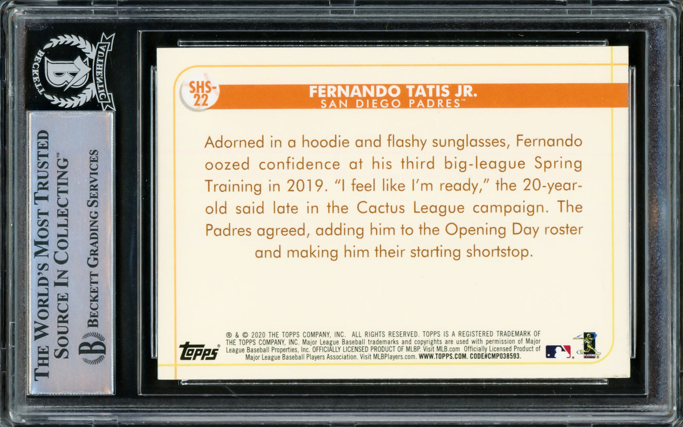 Fernando Tatis Jr. Autographed 2020 Topps Opening Day Spring Has Sprung Card #SHS-22 San Diego Padres Beckett BAS Stock #216876