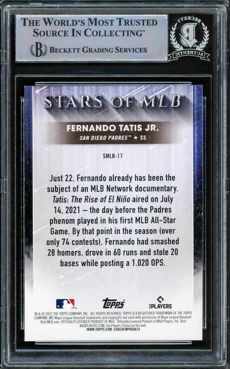 Fernando Tatis Jr. Autographed 2022 Topps Stars of MLB Card #SMLB-17 San Diego Padres Beckett BAS Stock #216881