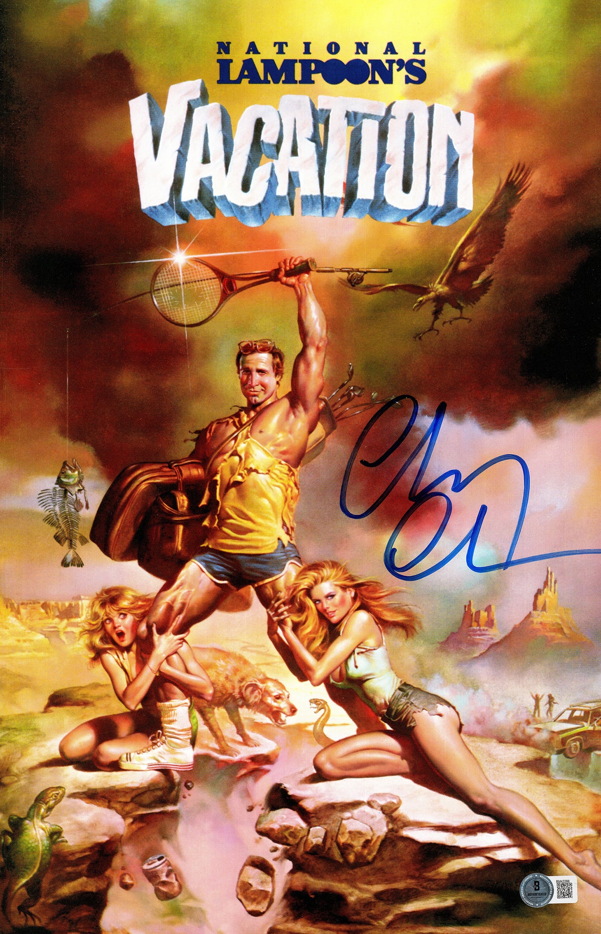 Chevy Chase Autographed Vacation 11x17 Movie Poster Clark Griswold Beckett BAS QR Stock #230653