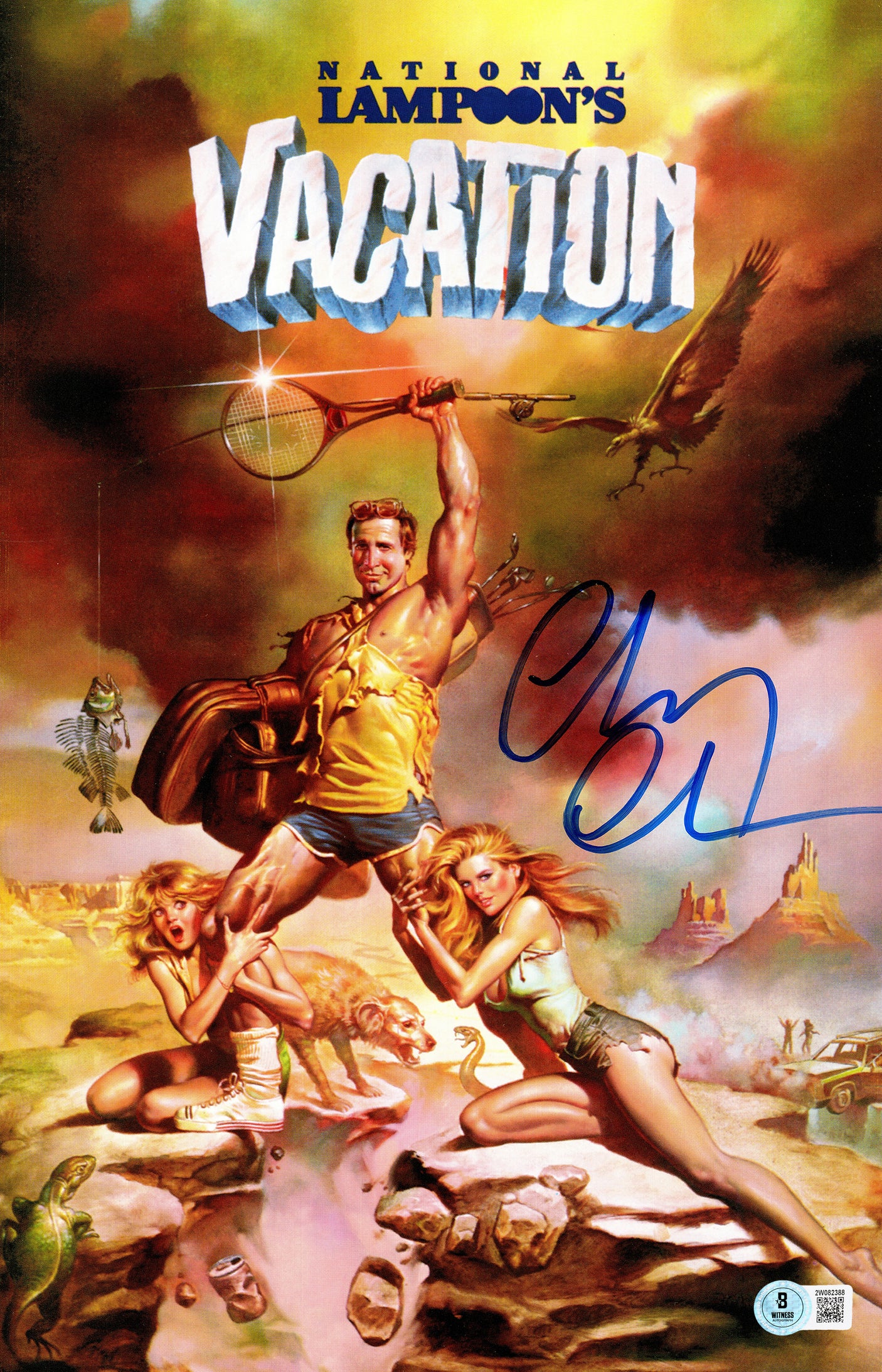 Chevy Chase Autographed 11x17 Vacation Movie Poster Clark Griswold Beckett BAS Witness Stock #236575