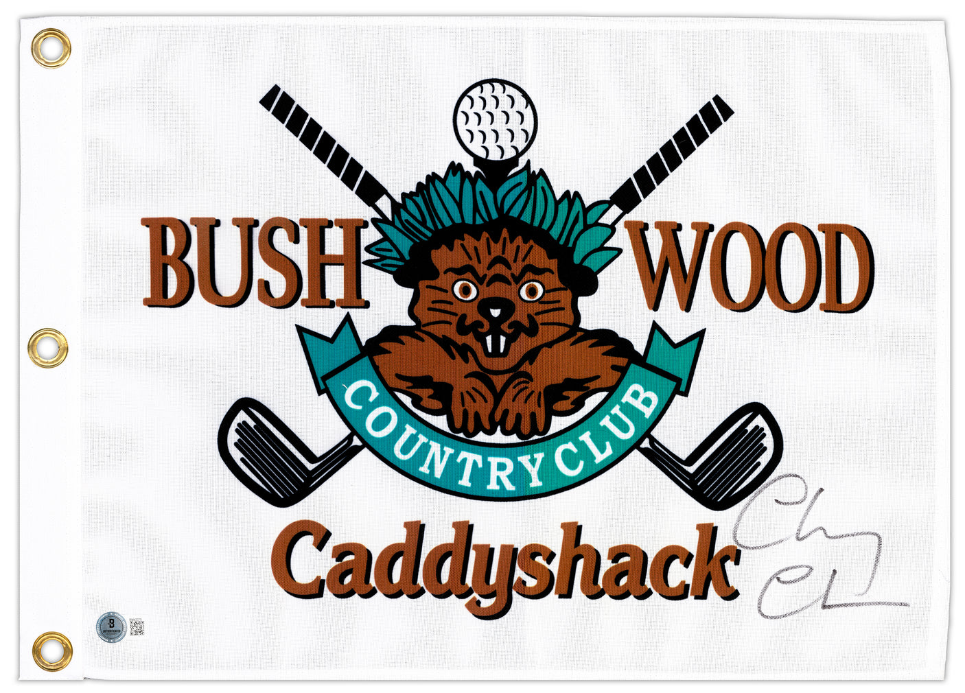 Chevy Chase Autographed White Caddyshack Golf Pin Flag Caddyshack Beckett BAS QR Stock #230656
