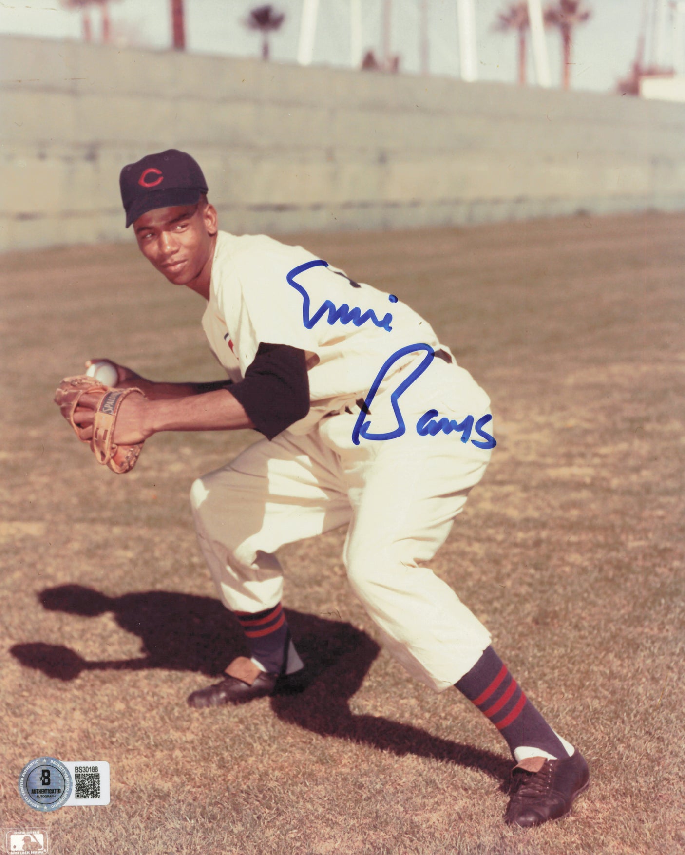 Ernie Banks Autographed 8x10 Photo Chicago Cubs Beckett BAS QR #BS30188