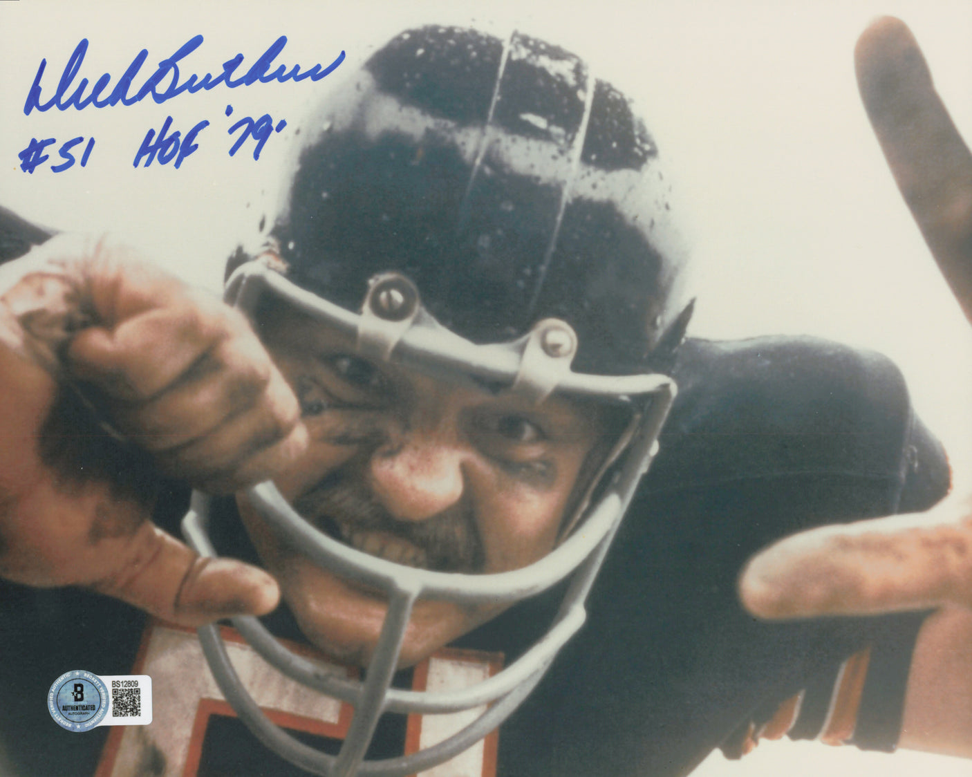 Dick Butkus Autographed 8x10 Photo Chicago Bears "#51 HOF 79" Beckett BAS QR #BS12809