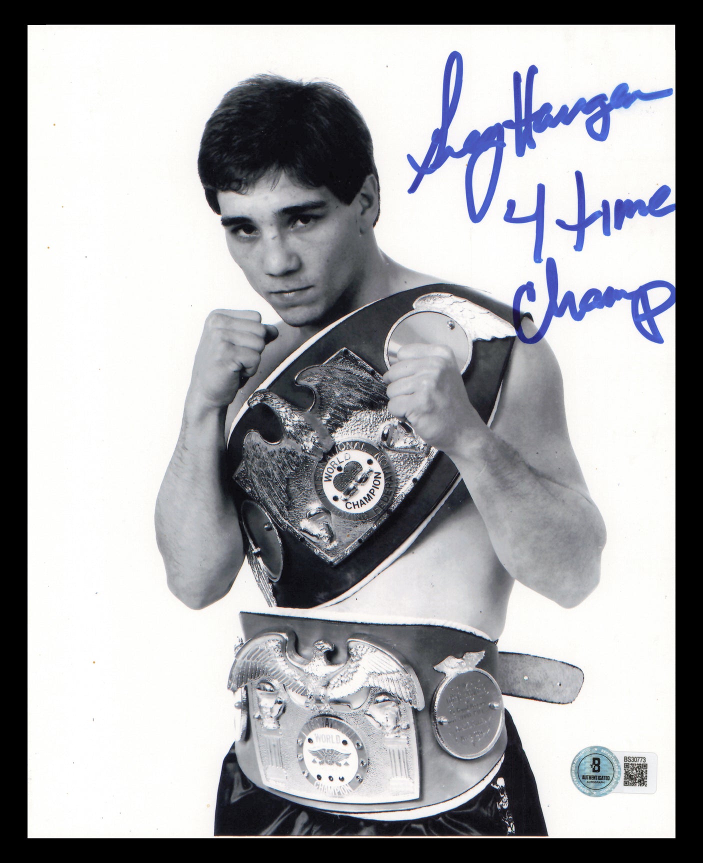 Greg Haugen Autographed 8x10 Photo "4 Time Champ" Beckett BAS QR #BS30773