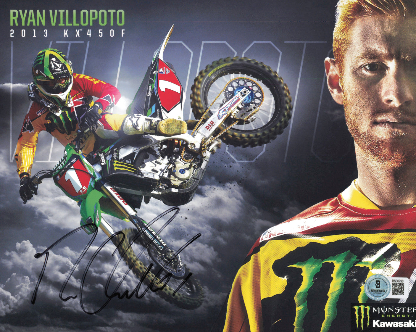 Ryan Villopoto Autographed 8x10 Photo Motocross Beckett BAS QR #BS30798