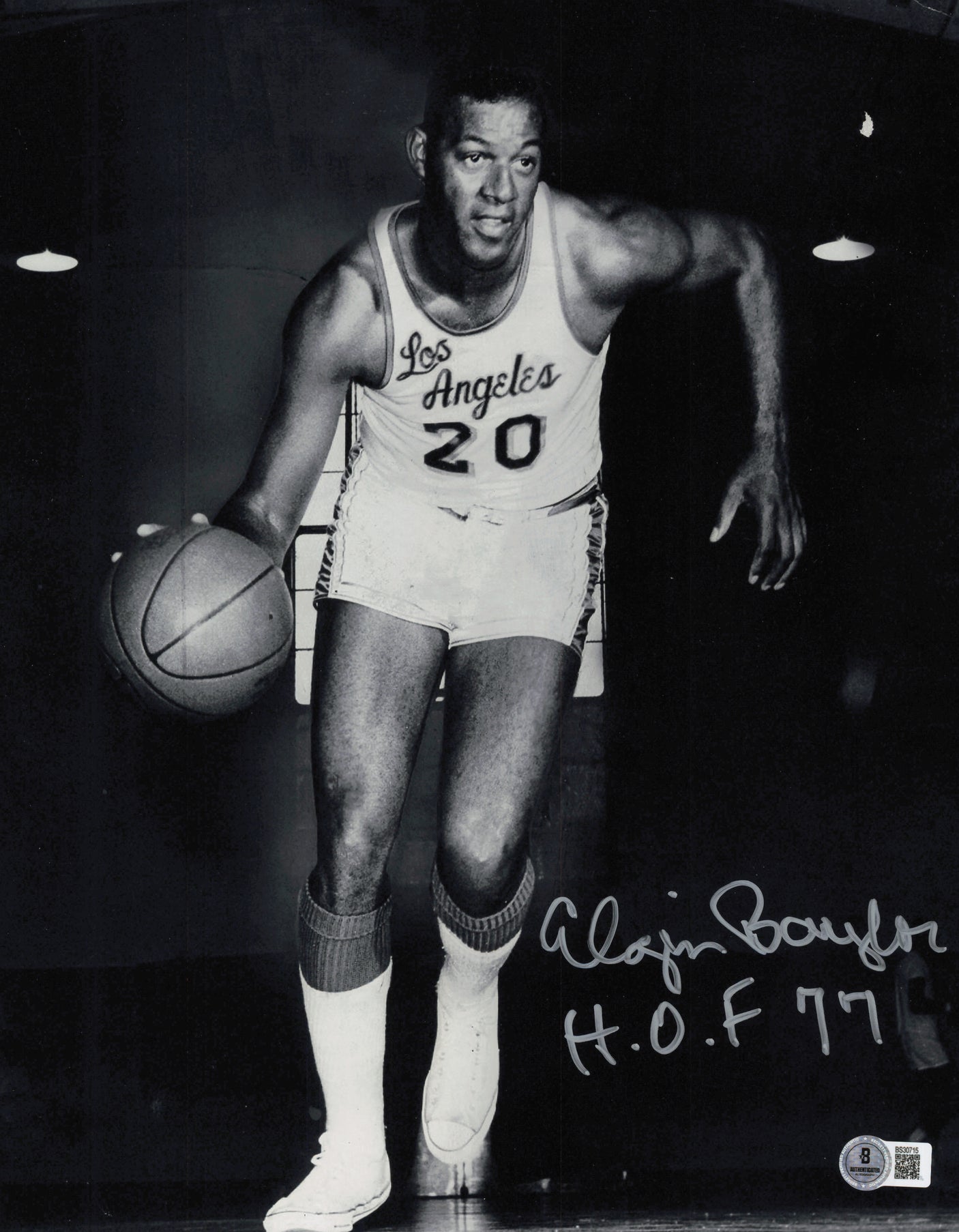 Elgin Baylor Autographed 11x14 Photo Los Angeles Lakers "HOF 77" Beckett BAS QR #SB30715