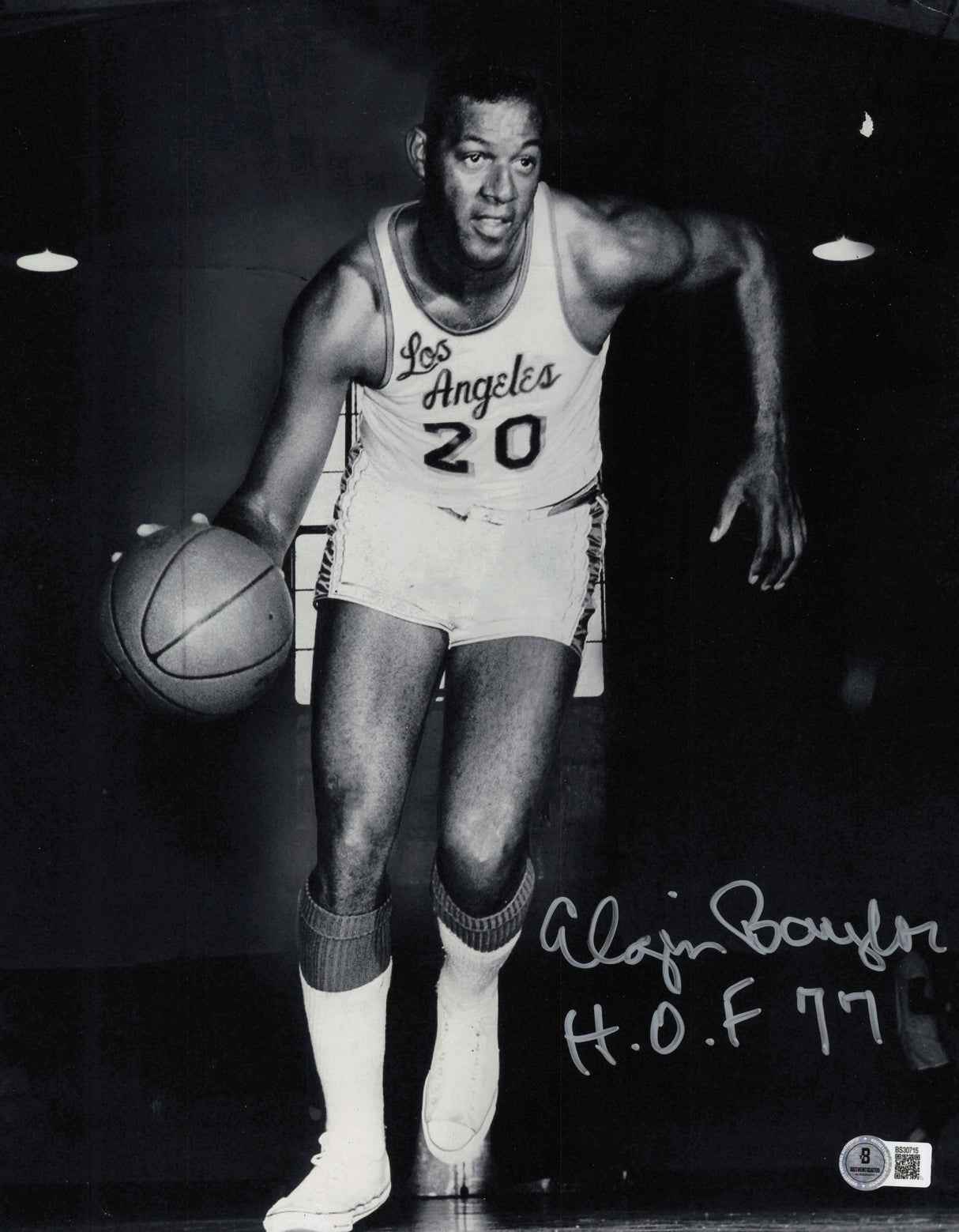 Elgin Baylor Autographed 11x14 Photo Los Angeles Lakers "HOF 77" Beckett BAS QR #SB30715