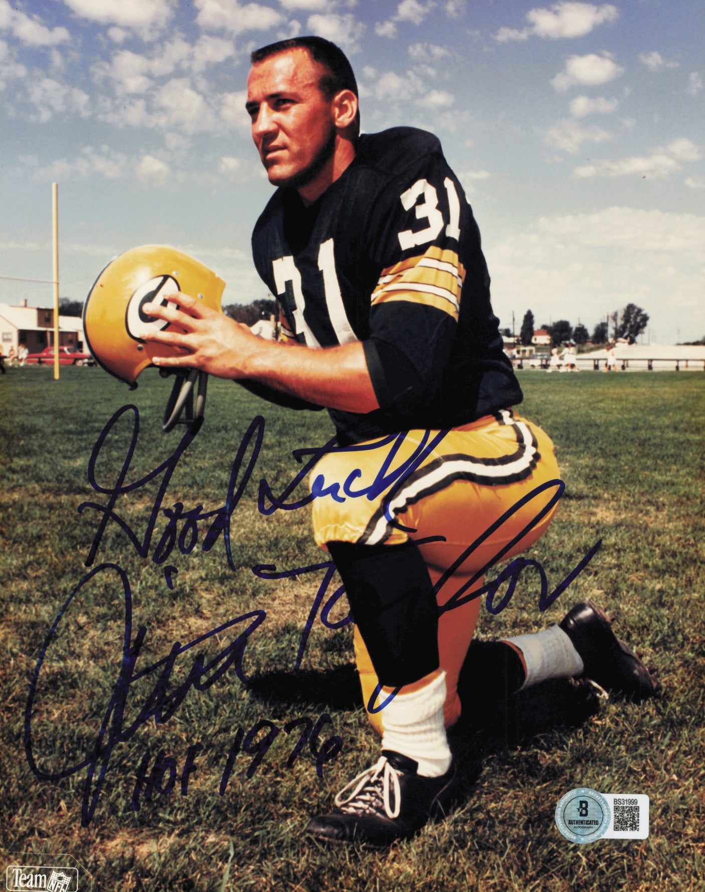Jim Taylor Autographed 8x10 Photo Green Bay Packers "Good Luck HOF 1976" Beckett BAS QR #BS31999
