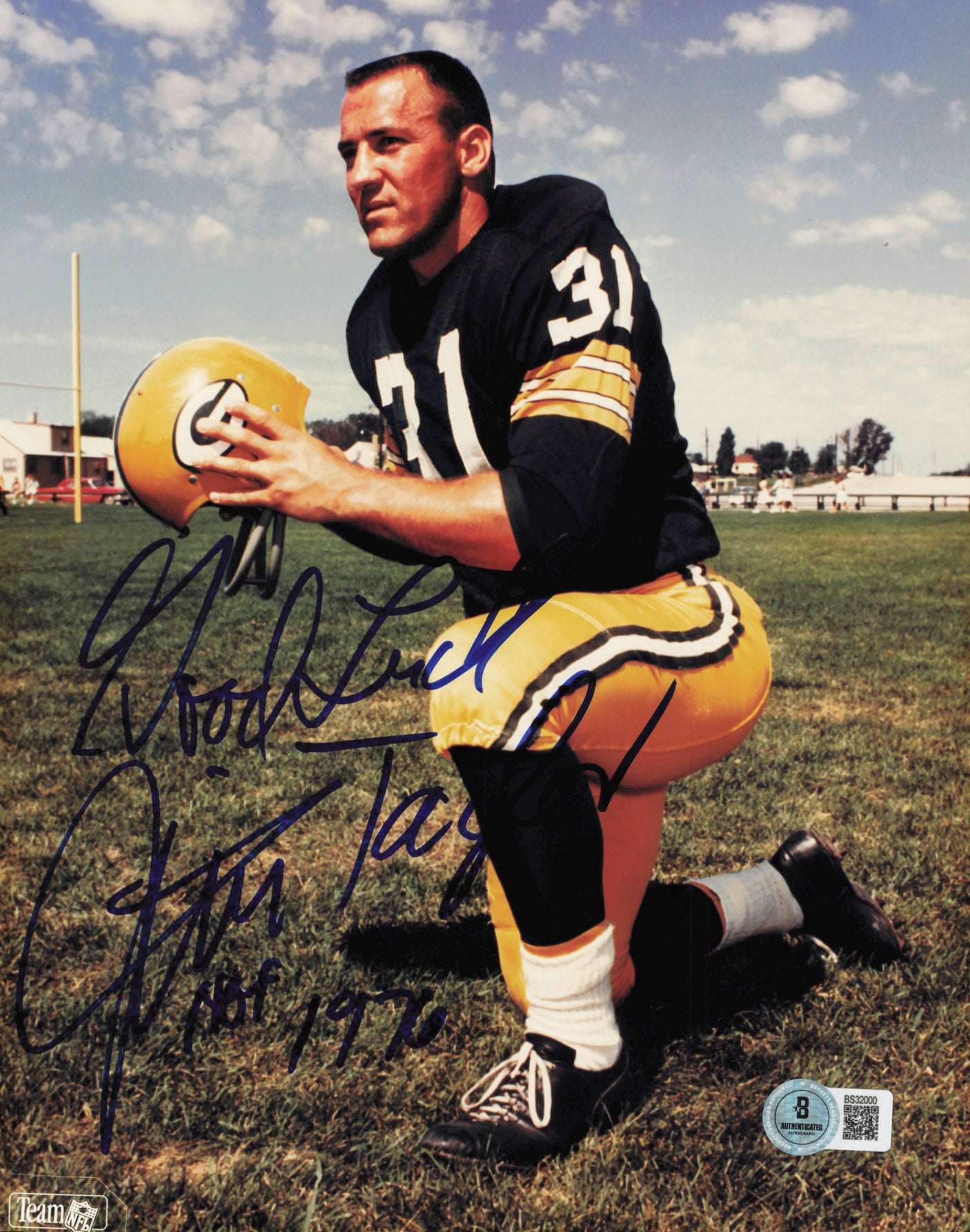 Jim Taylor Autographed 8x10 Photo Green Bay Packers "Good Luck HOF 1976" Beckett BAS QR #BS32000