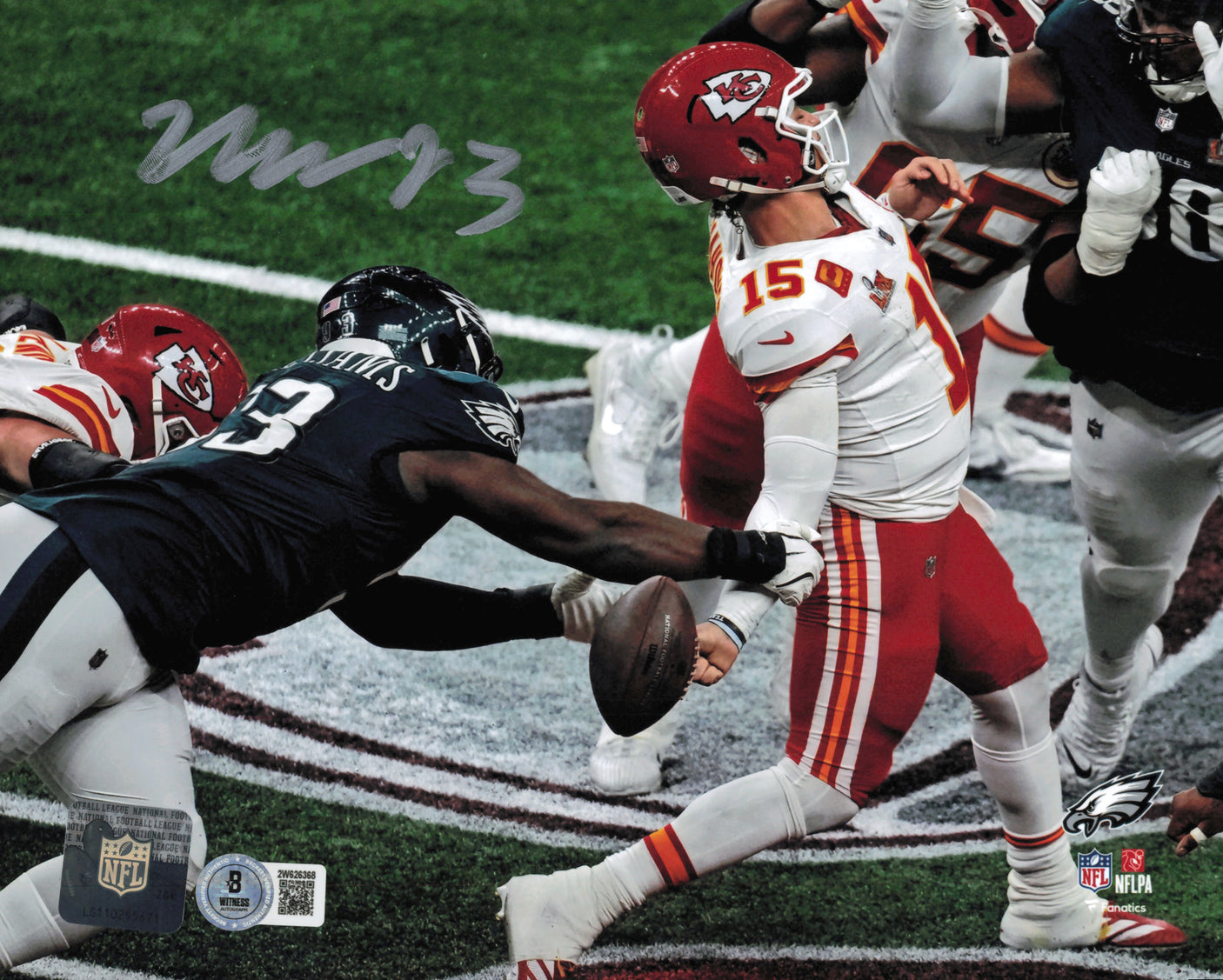 Milton Williams Autographed 8x10 Photo Philadelphia Eagles Sack vs. Patrick Mahomes Beckett BAS Witness #2W626368