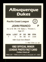 John Franco Autographed 1982 TCMA Rookie Card #2 Albuquerque Dukes SKU #248456