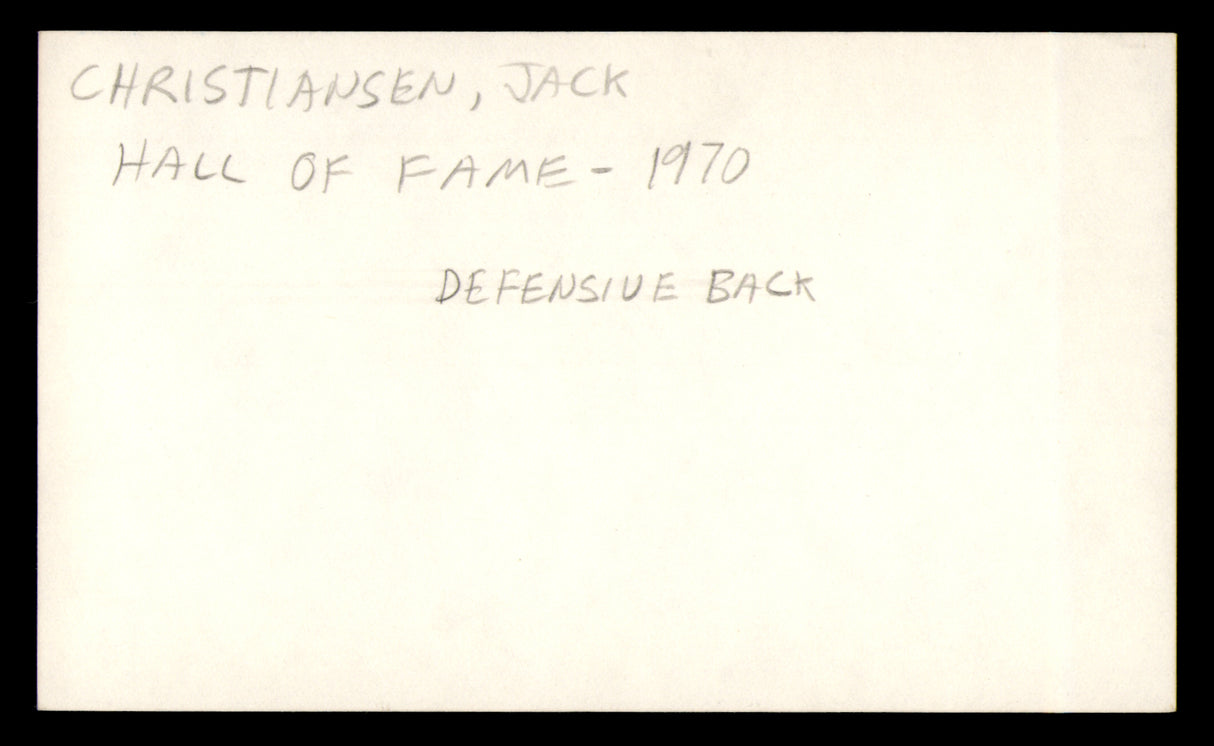 Jack Christiansen Autographed 3x5 Index Card Detroit Lions SKU #248480