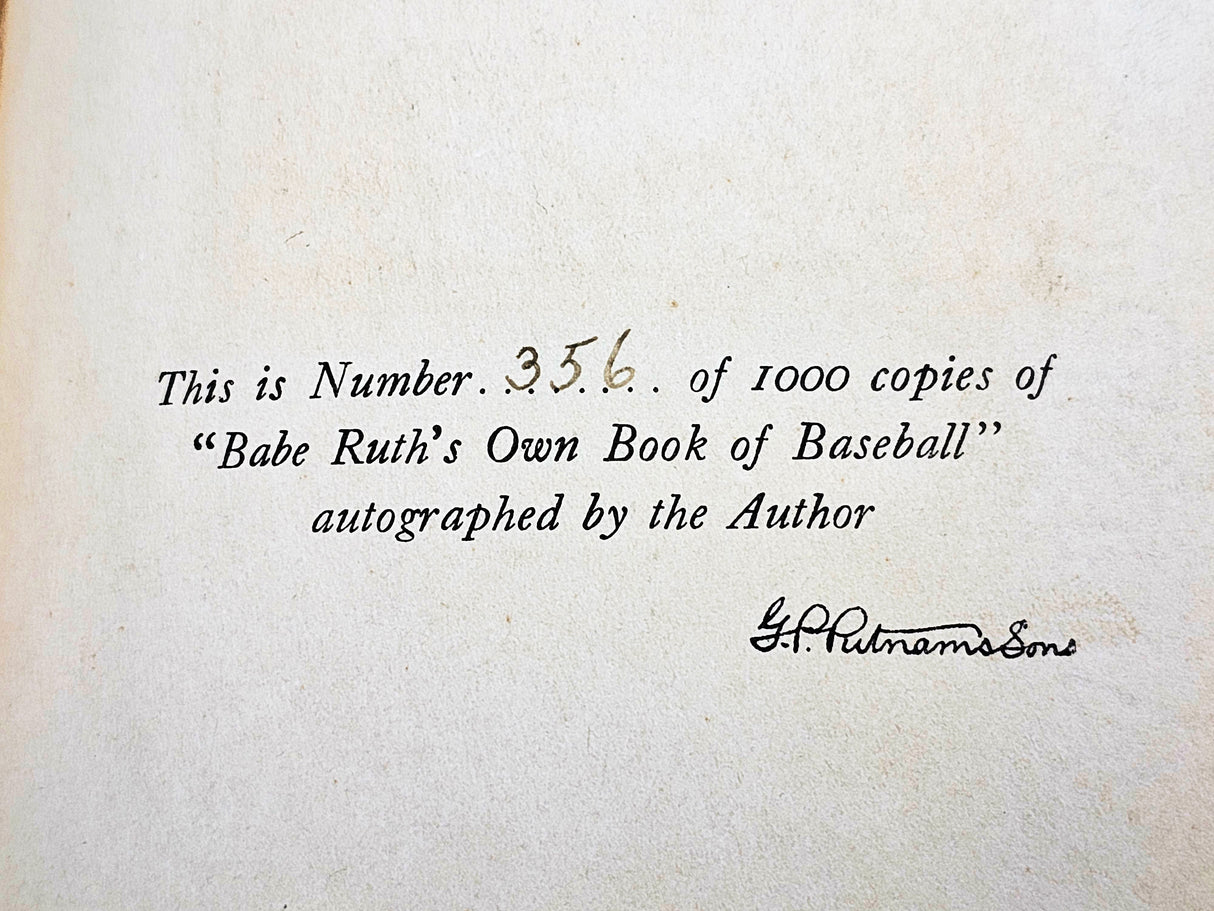 Babe Ruth Autographed 'Own Book of Baseball' Book New York Yankees Auto Grade Mint 9 #356/1000 Beckett BAS #AB93849