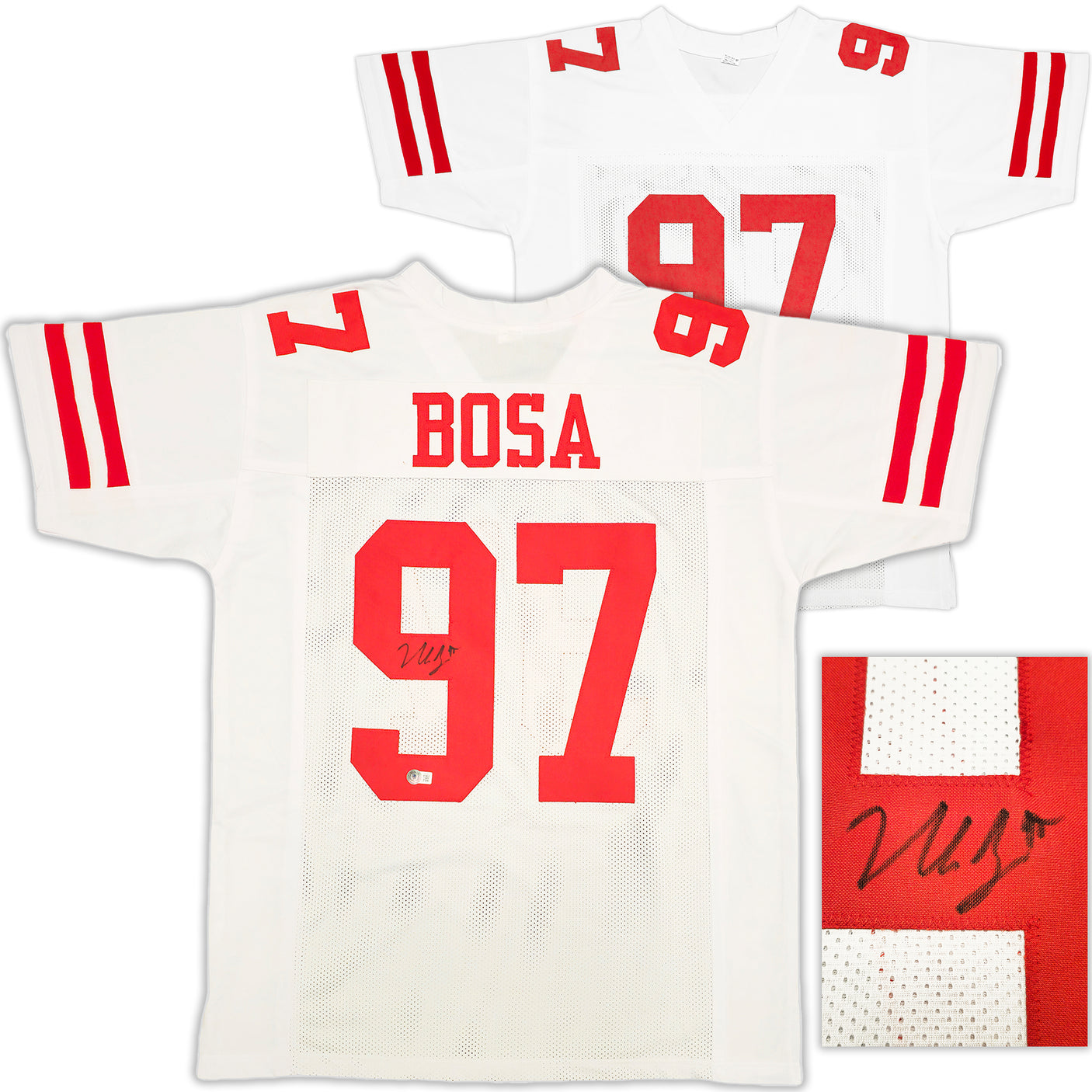 San Francisco 49ers Nick Bosa Autographed White Jersey Beckett BAS Witness Stock #230701