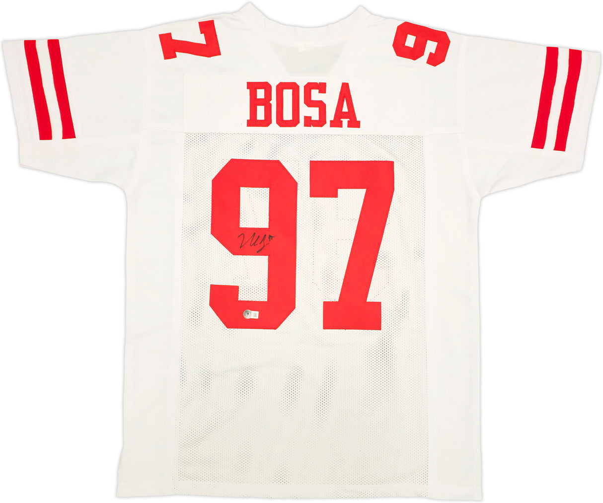 San Francisco 49ers Nick Bosa Autographed White Jersey Beckett BAS Witness Stock #230701