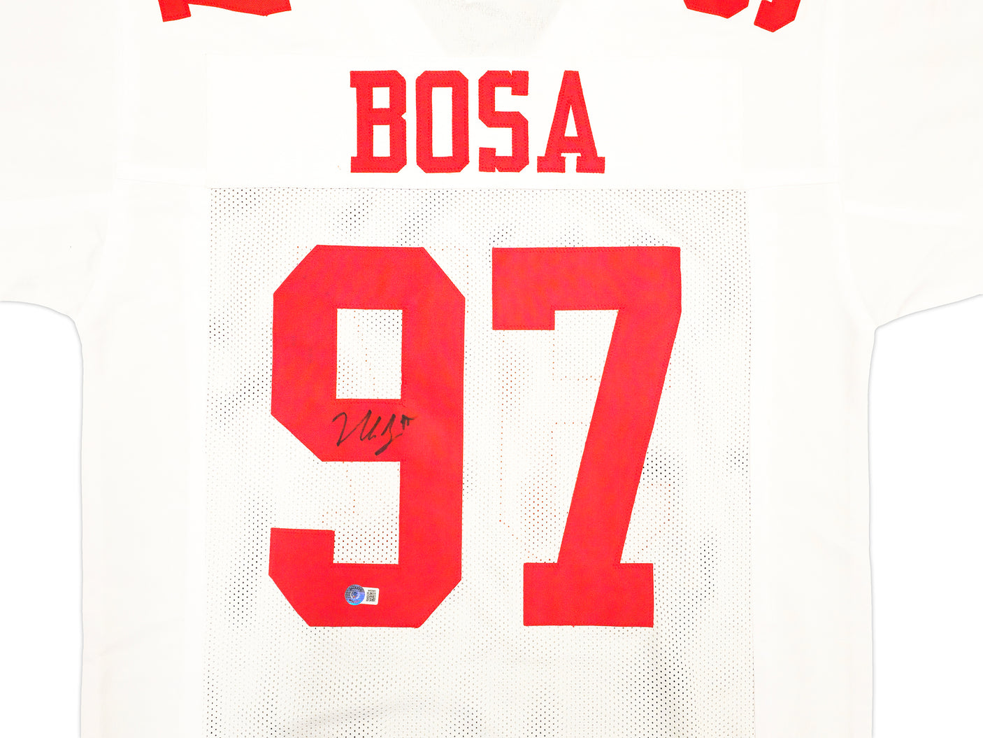 San Francisco 49ers Nick Bosa Autographed White Jersey Beckett BAS Witness Stock #230701
