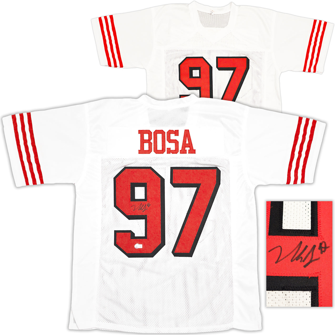 San Francisco 49ers Nick Bosa Autographed White Jersey Beckett BAS Witness Stock #230702