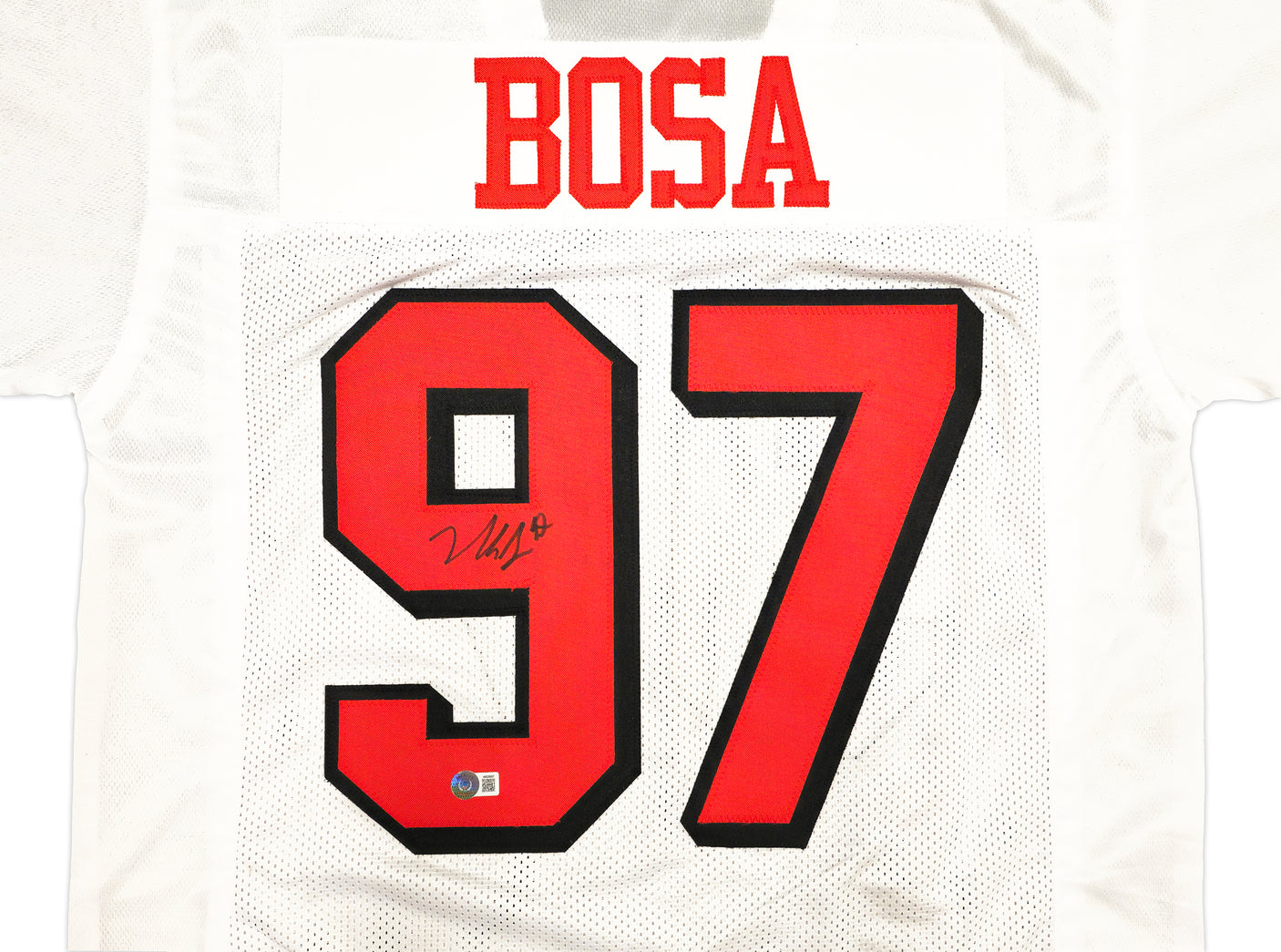 San Francisco 49ers Nick Bosa Autographed White Jersey Beckett BAS Witness Stock #230702