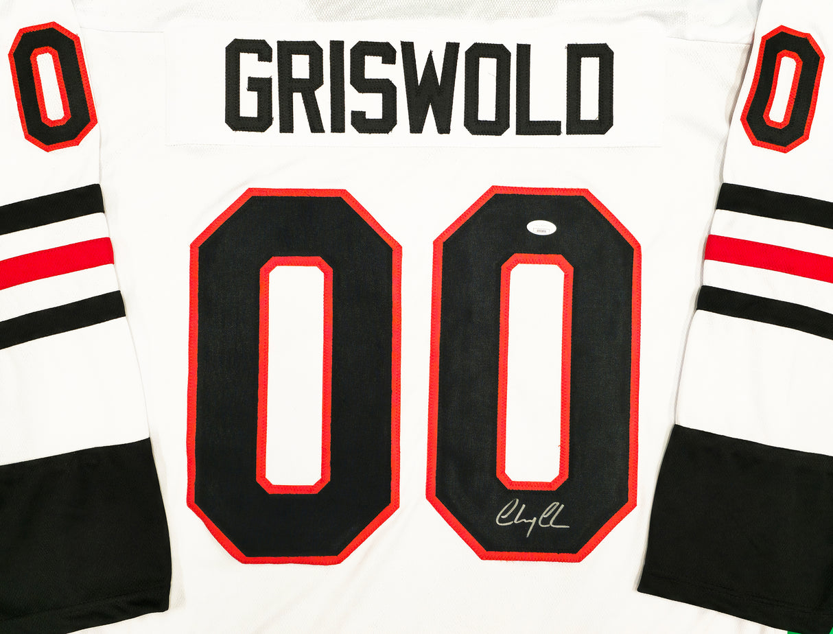 Christmas Vacation Chevy Chase Autographed White Jersey JSA Stock #230658
