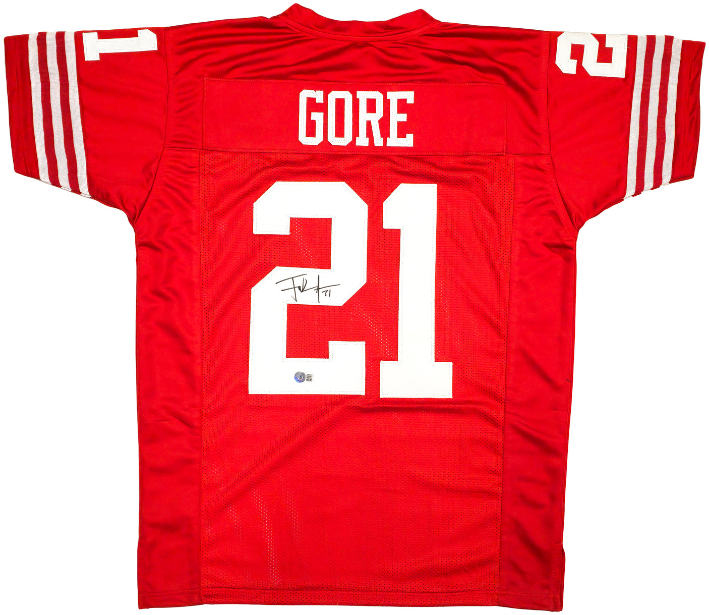 San Francisco 49ers Frank Gore Autographed Red Jersey Beckett BAS Witness Stock #231918