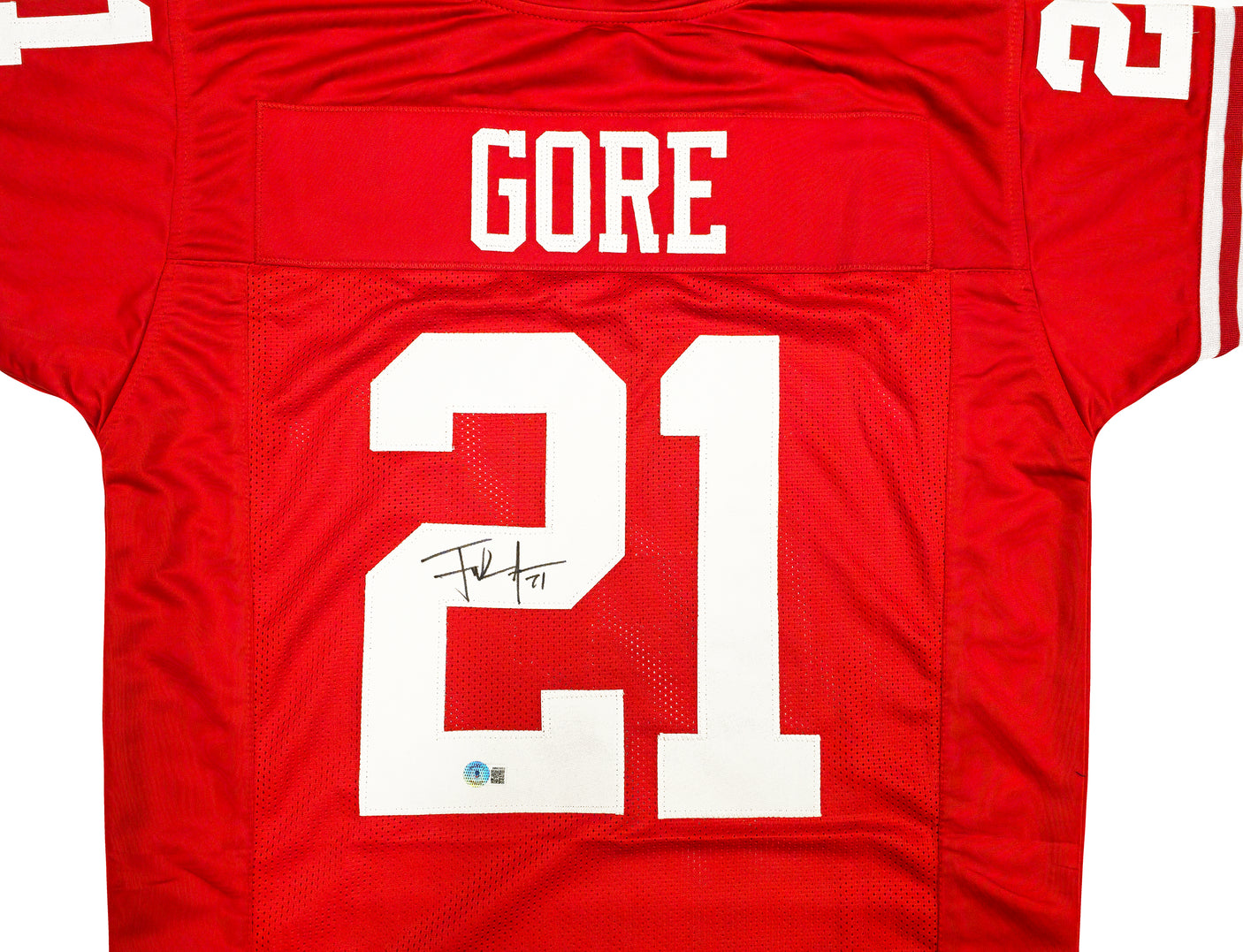 San Francisco 49ers Frank Gore Autographed Red Jersey Beckett BAS Witness Stock #231918