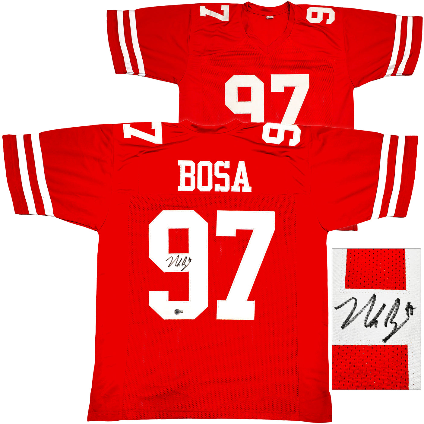San Francisco 49ers Nick Bosa Autographed Red Jersey Beckett BAS Witness Stock #230698