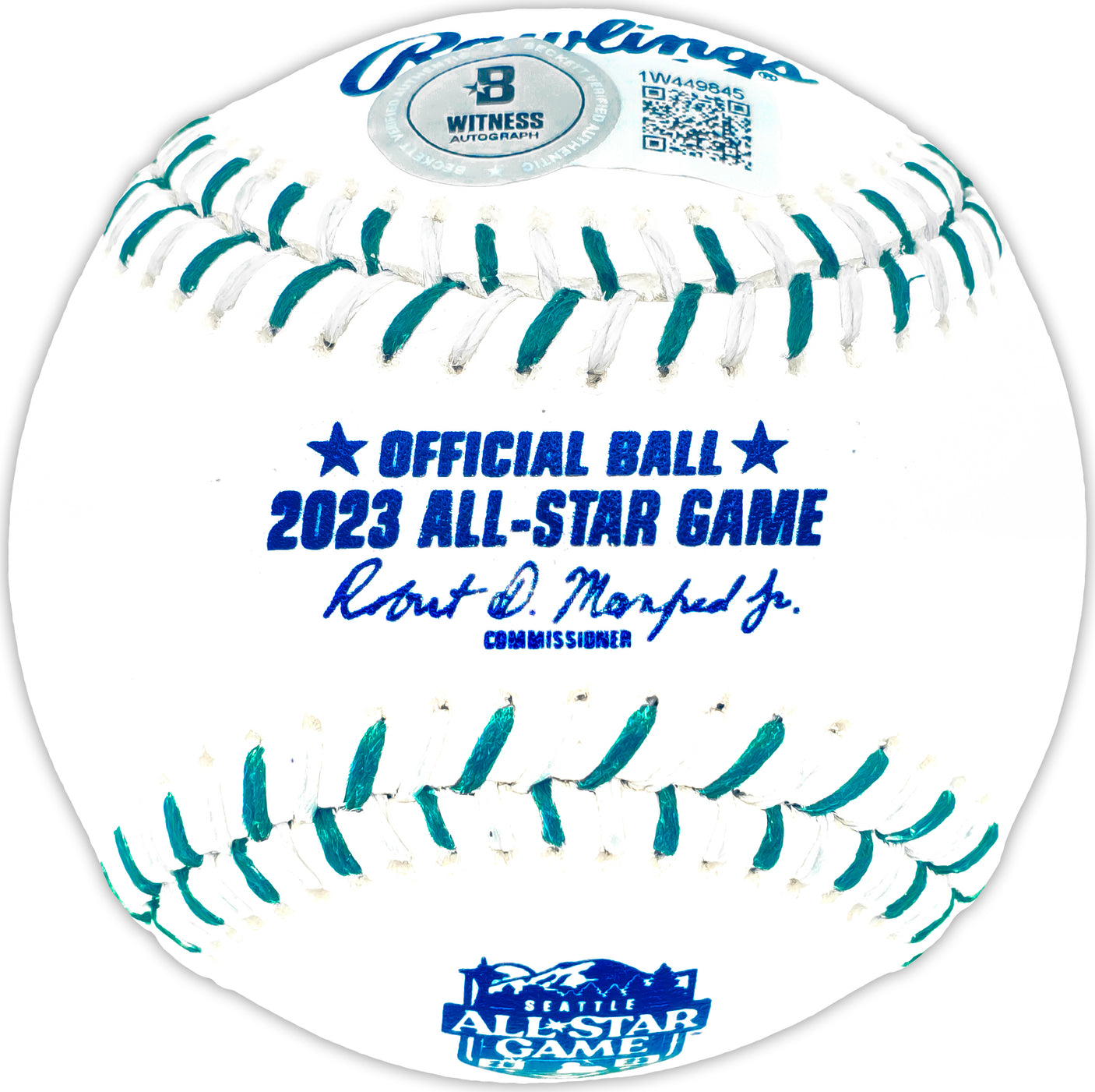 Edgar Martinez Autographed Official 2023 All Star Game Logo Game Baseball Seattle Mariners Beckett BAS Witness Stock #230599