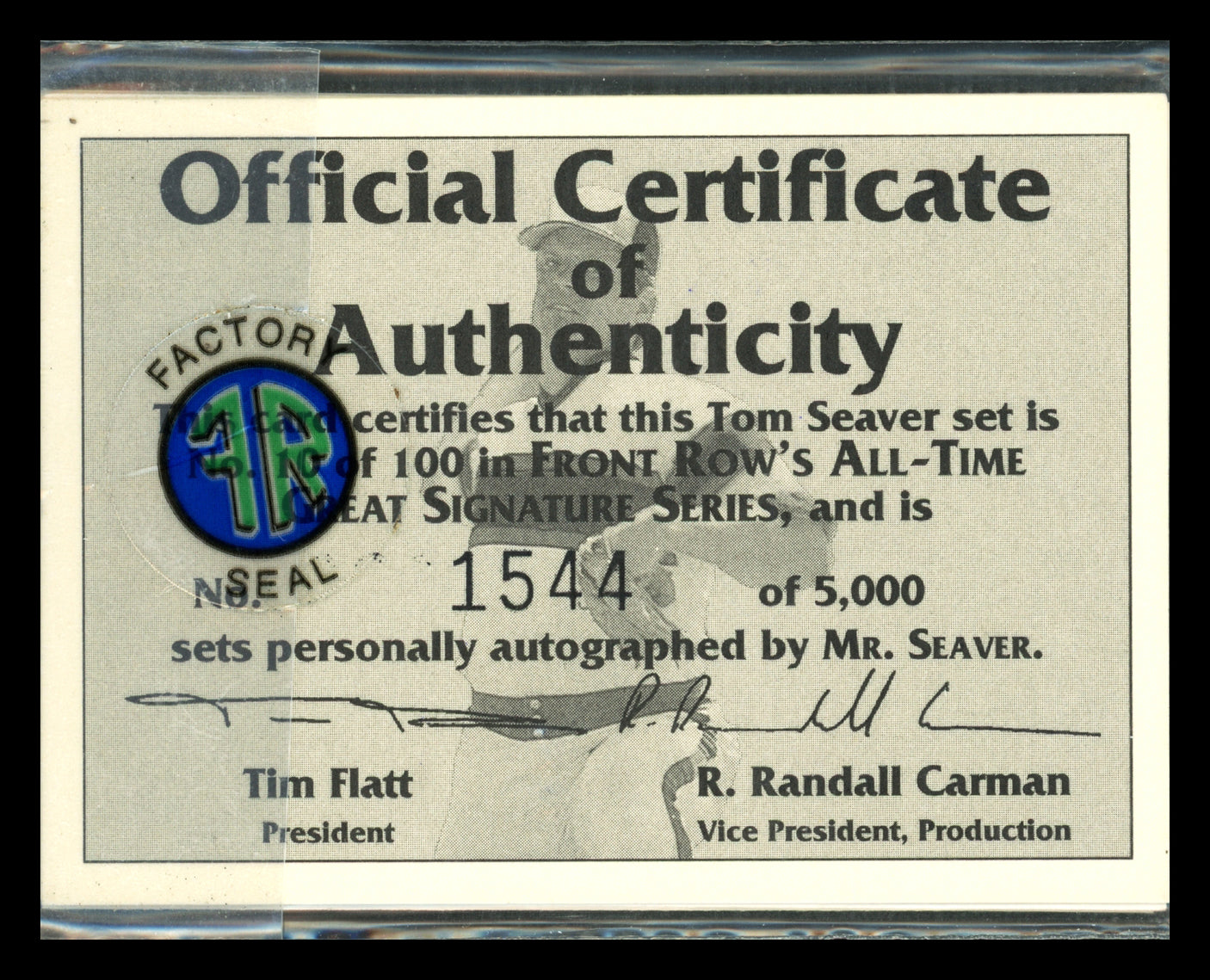 Tom Seaver Autographed 1992 Front Row Sealed All-Time Great Signature Series Card Set New York Mets #/5000 SKU #248645