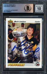 Mario Lemieux Autographed 1991-92 Upper Deck Card #156 Pittsburgh Penguins Auto Grade Gem Mint 10 Beckett BAS #15496610