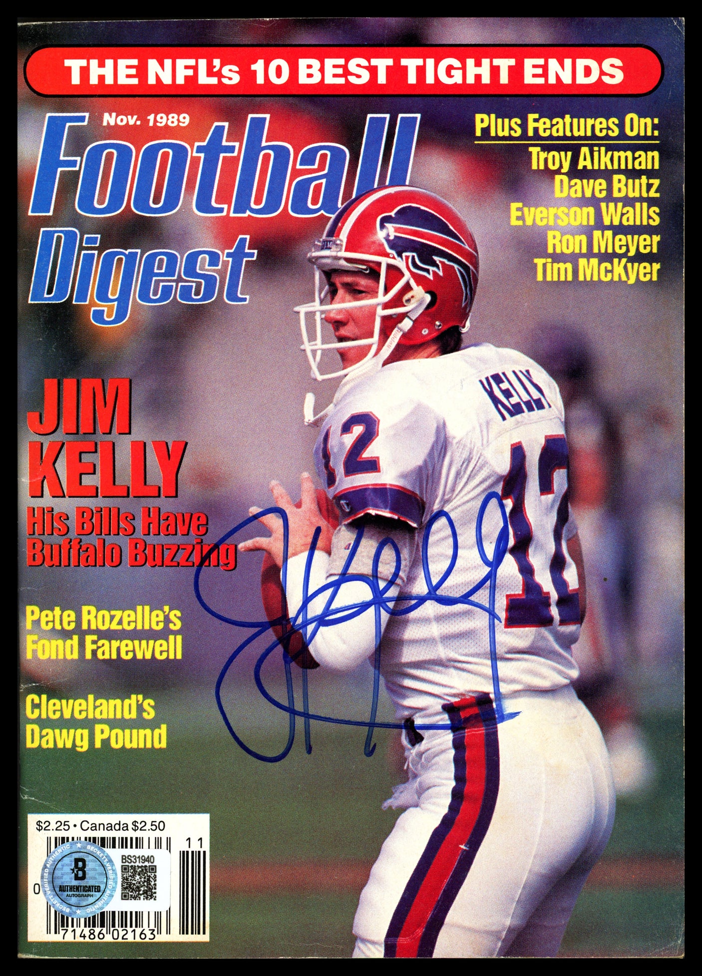 Jim Kelly Autographed 5.5x7.5 Football Digest Magazine Buffalo Bills Beckett BAS QR #BS31940