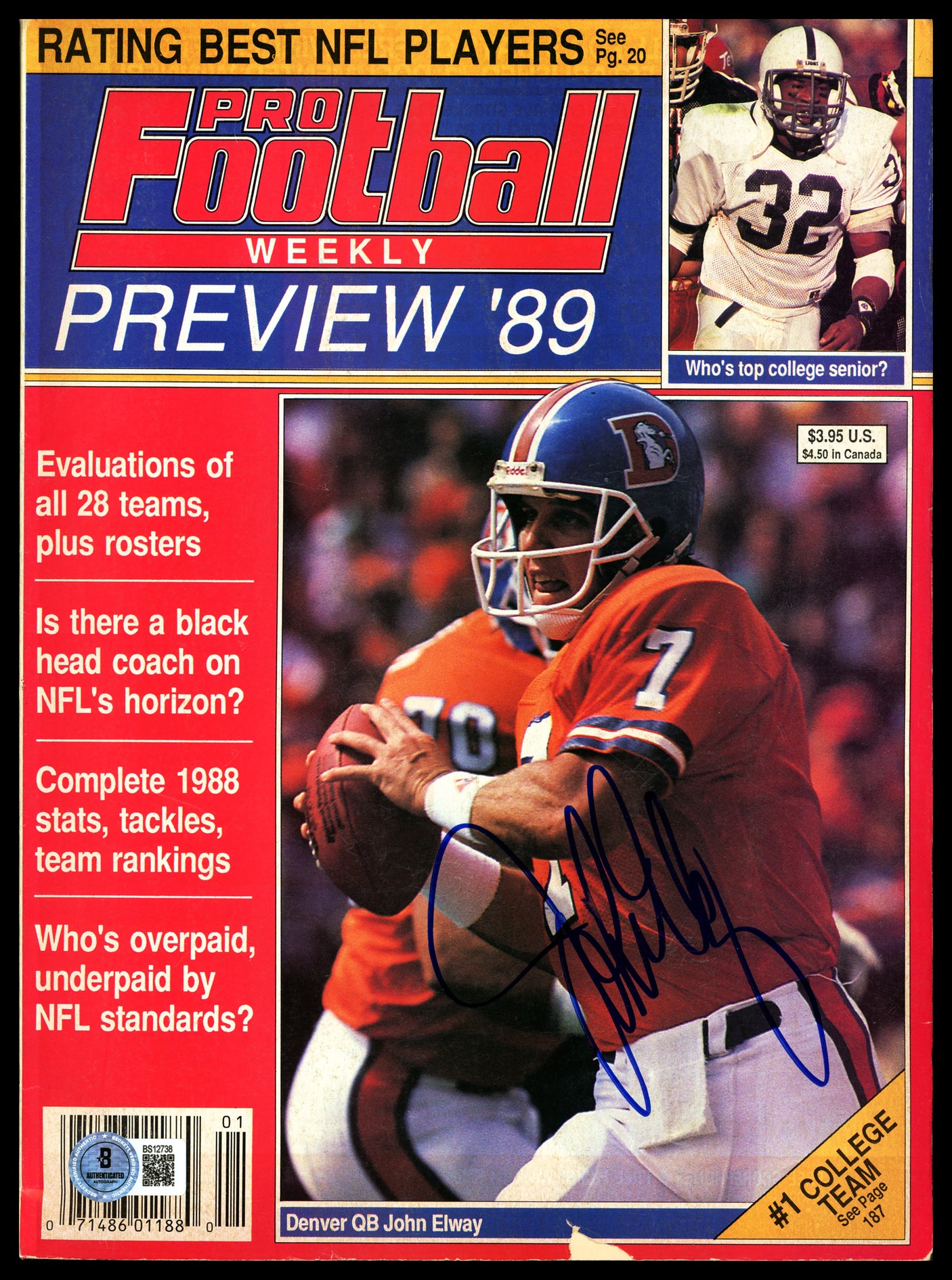 John Elway Autographed Pro Football Weekly Magazine Denver Broncos Beckett BAS QR #BS12738