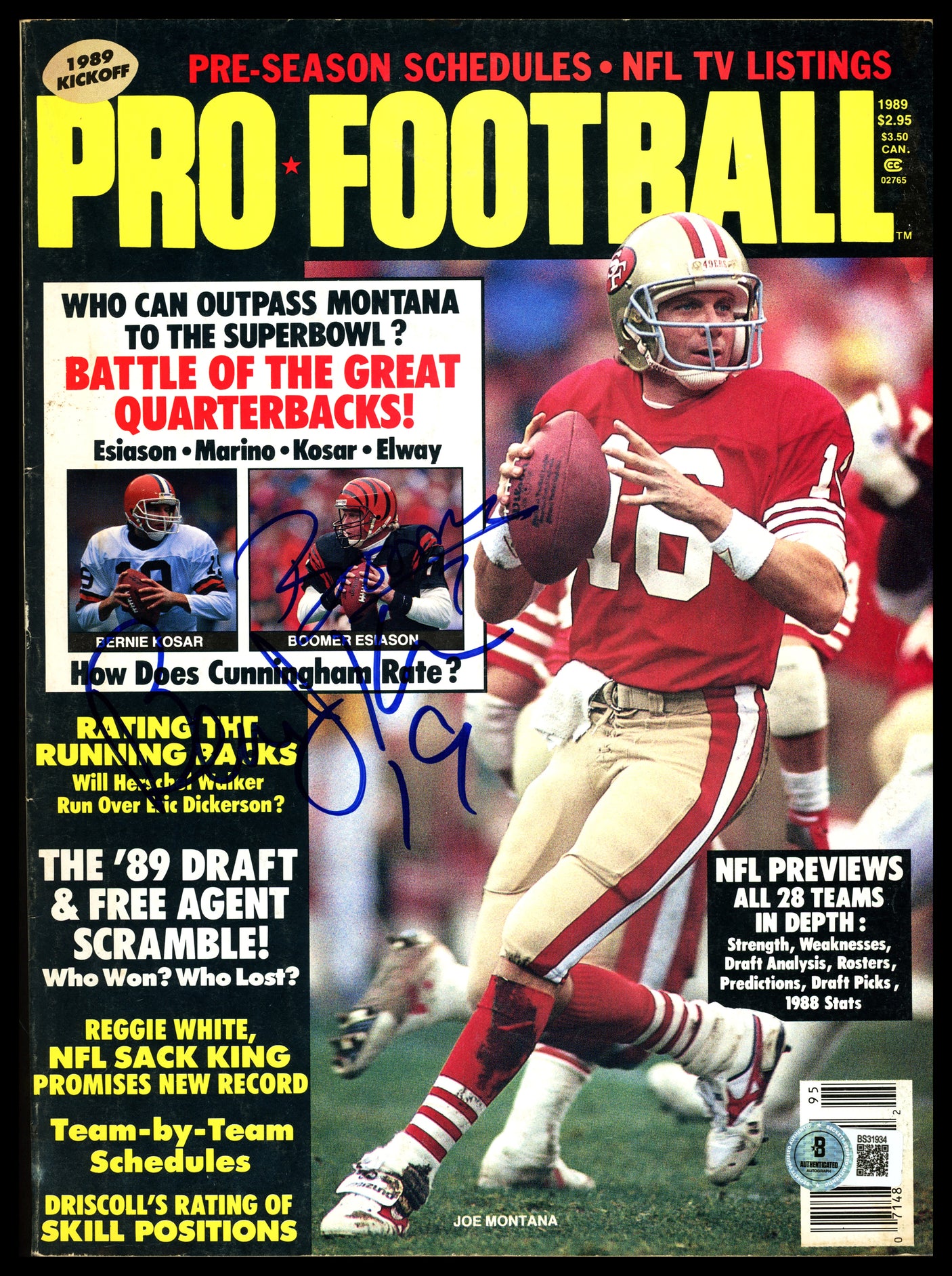 Boomer Esiason & Bernie Kosar Autographed Pro Football Magazine Beckett BAS QR #BS31934