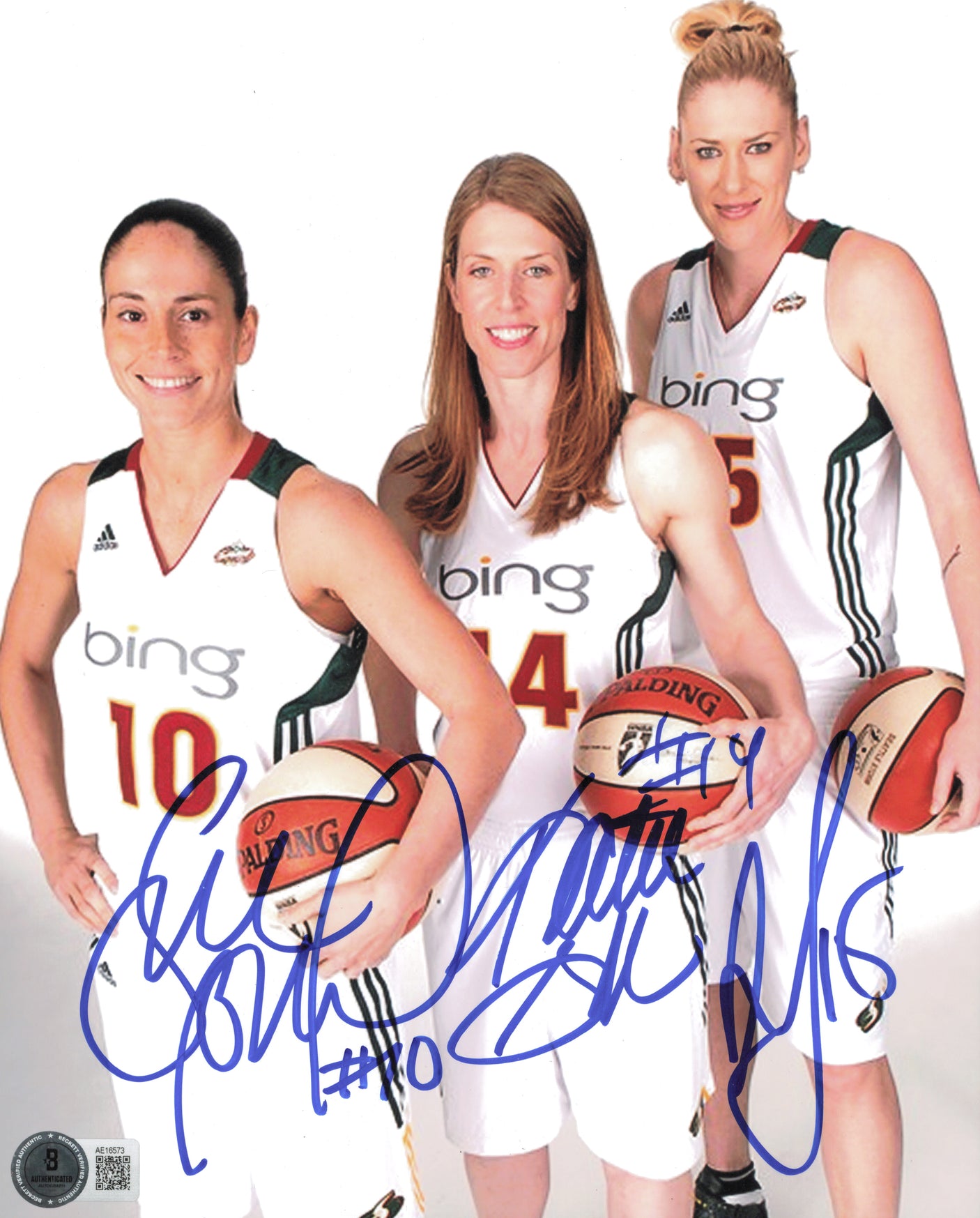 Sue Bird, Lauren Jackson & Katie Smith Autographed 8x10 Photo Seattle Storm Beckett BAS #AE16753