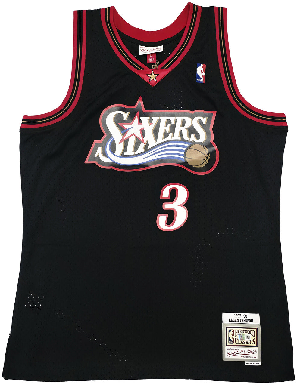 Philadelphia 76ers Allen Iverson Autographed Black Authentic Mitchell & Ness 1997-98 HWC Swingman Jersey Size L Beckett BAS Witness Stock #245730