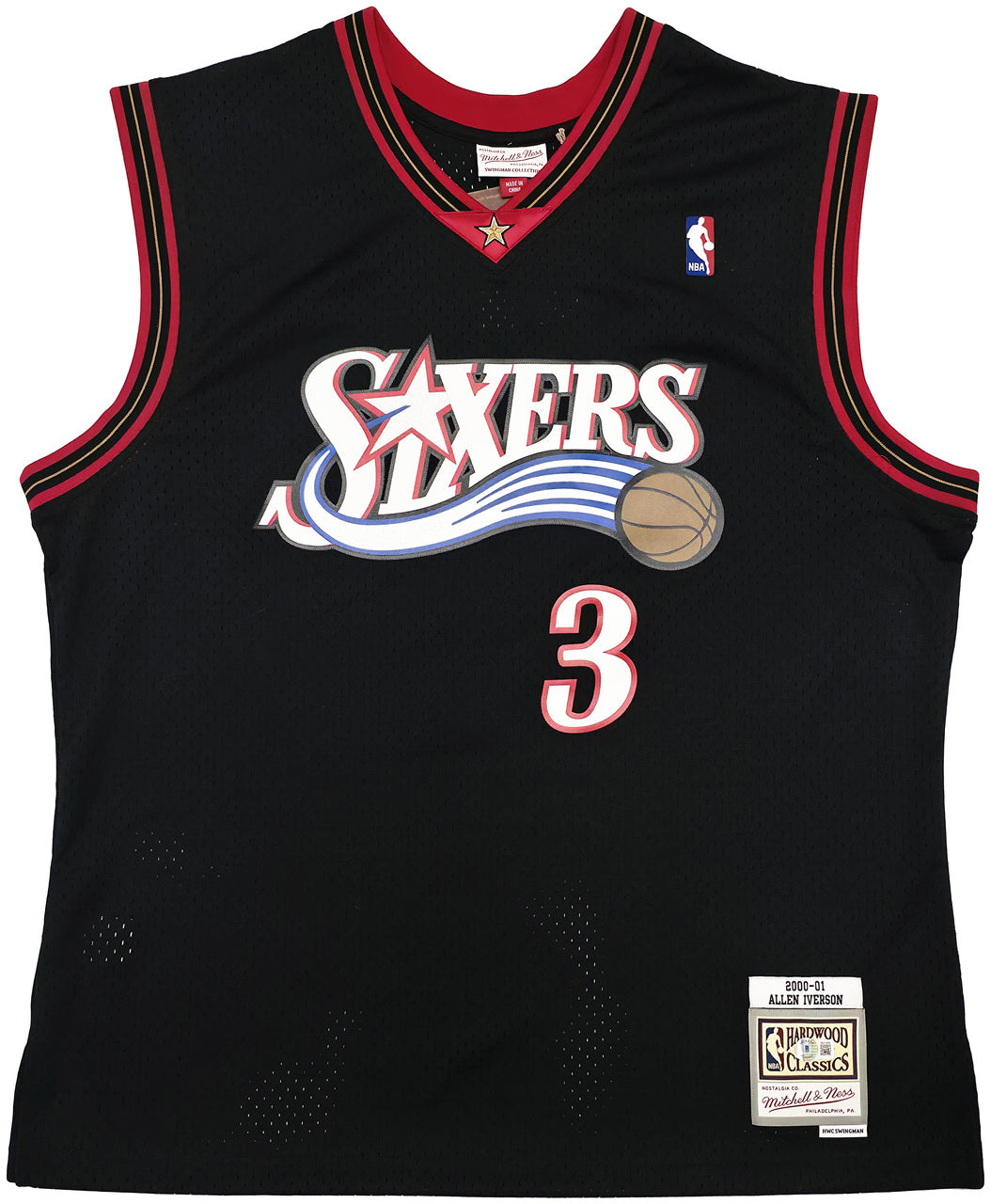 Philadelphia 76ers Allen Iverson Autographed Black Authentic Mitchell & Ness 2000-01 HWC Swingman Jersey Size XL Beckett BAS Witness Stock #245731
