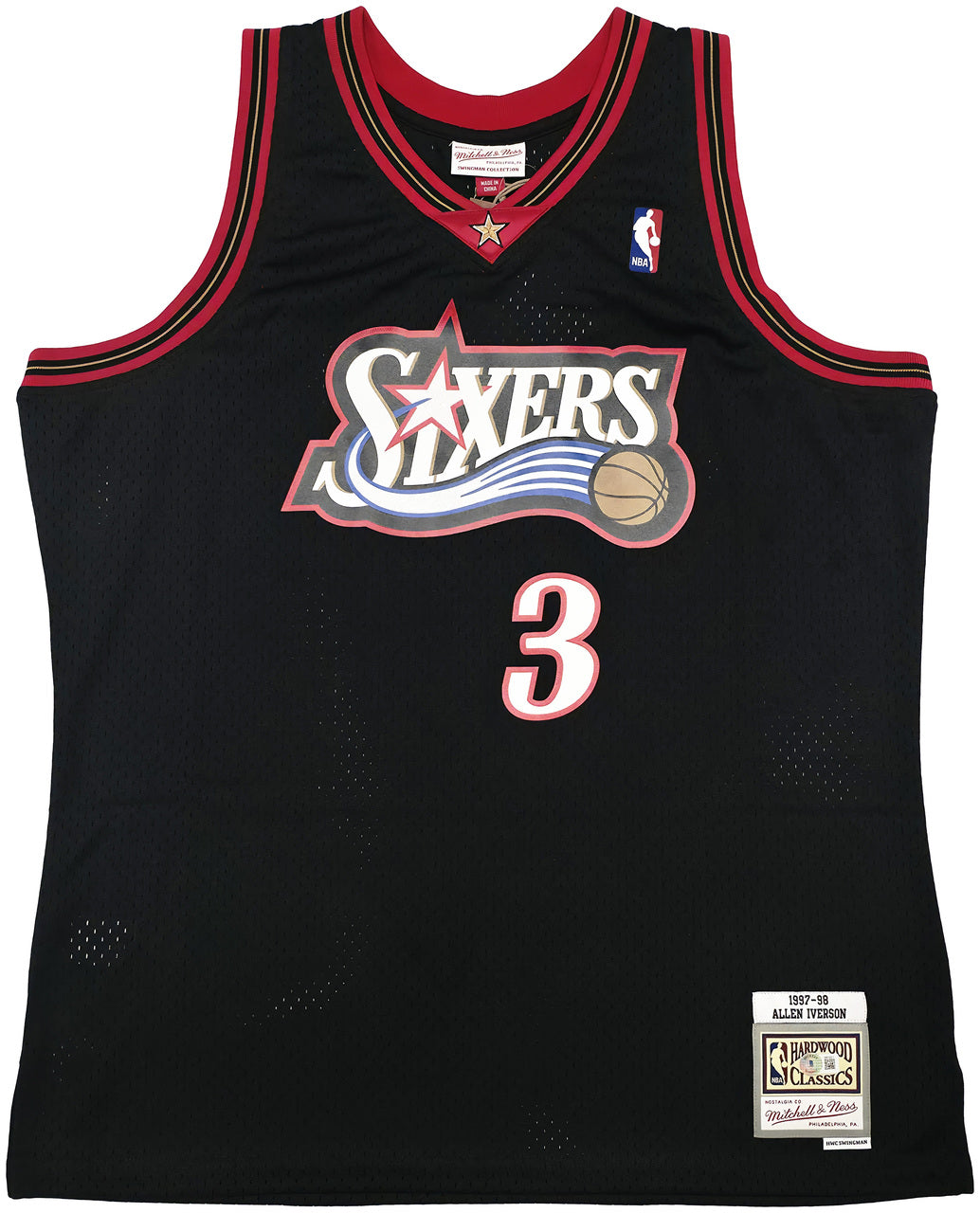 Philadelphia 76ers Allen Iverson Autographed Black Authentic Mitchell & Ness 1997-98 HWC Swingman Jersey Size XL Beckett BAS Witness Stock #245732