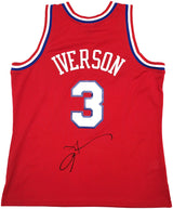 Philadelphia 76ers Allen Iverson Autographed Red Authentic Mitchell & Ness 2002-03 HWC Swingman Jersey Size XL Beckett BAS Witness Stock #245736