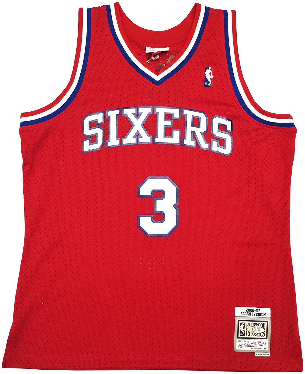 Philadelphia 76ers Allen Iverson Autographed Red Authentic Mitchell & Ness 2002-03 HWC Swingman Jersey Size XL Beckett BAS Witness Stock #245736