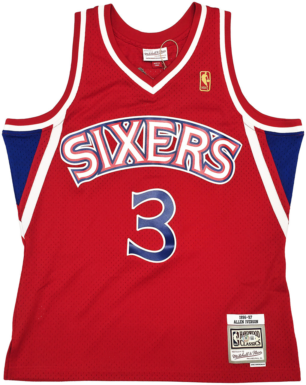Philadelphia 76ers Allen Iverson Autographed Red Authentic Mitchell & Ness 1996-97 HWC Swingman Jersey Size L Beckett BAS Witness Stock #245737